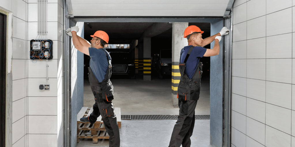 two engineers performing a roller shutter repair